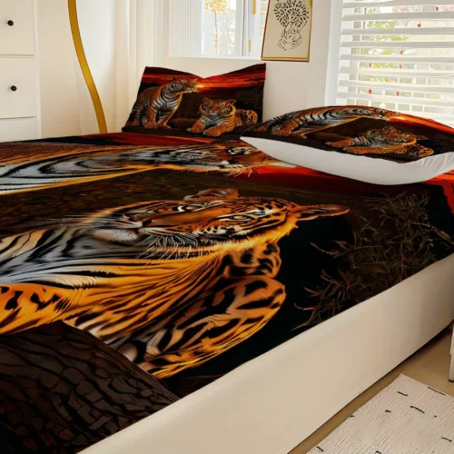 Parure de lit tigres au coucher du soleil – Ambiance sauvage et exotique pour des nuits dépaysantes