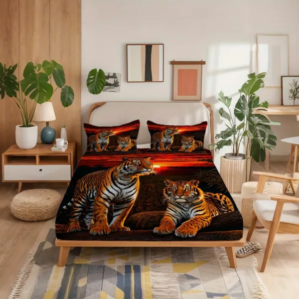 Parure de lit tigres au coucher du soleil – Ambiance sauvage et exotique pour des nuits dépaysantes