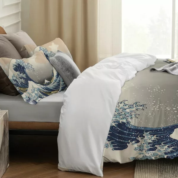 Parure de lit vague japonaise artistique – Ambiance zen et design nippon pour chambre apaisante