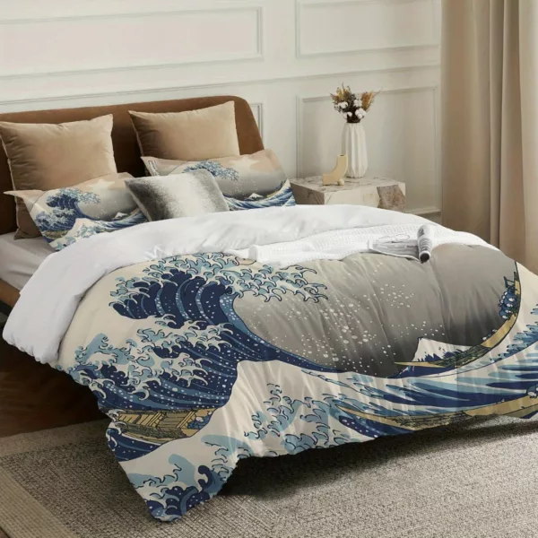 Parure de lit vague japonaise artistique – Ambiance zen et design nippon pour chambre apaisante