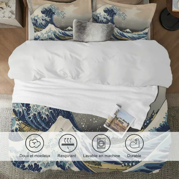 Parure de lit vague japonaise artistique – Ambiance zen et design nippon pour chambre apaisante