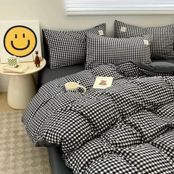 Parure de lit vichy noir moderne – Style chic et intemporel pour chambre élégante – Confort doux 100 % coton