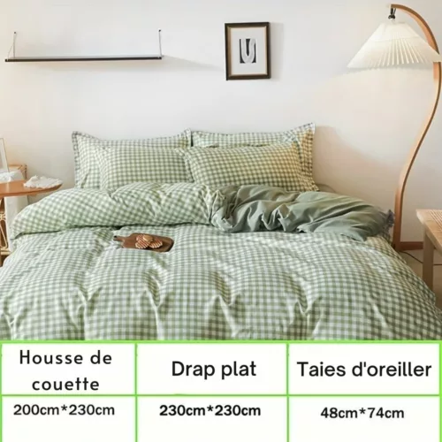 Parure de lit vichy style campagne – Ambiance cosy et champêtre pour des nuits paisibles et stylées