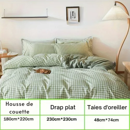 Parure de lit vichy style campagne – Ambiance cosy et champêtre pour des nuits paisibles et stylées