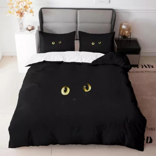 Parure de lit en tissu doux avec motif yeux de chat mystique et style félin élégant