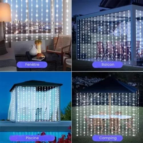 Rideau led extérieur sans fil pour terrasse – Ambiance féerique garantie – Installation facile et sans prise électrique