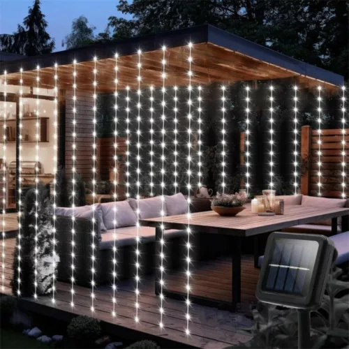 Rideau lumineux led solaire pour pergola – Ambiance féérique extérieure sans électricité – Éclairage autonome et éco-friendly