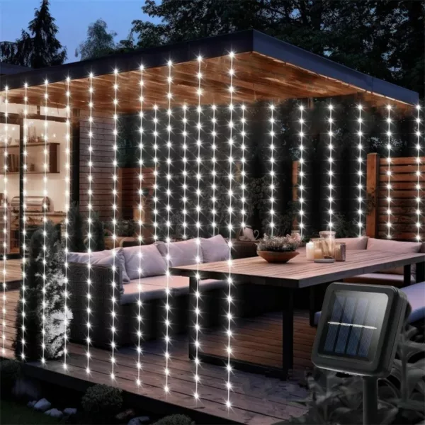 Rideau lumineux led solaire pour pergola – Ambiance féérique extérieure sans électricité – Éclairage autonome et éco-friendly