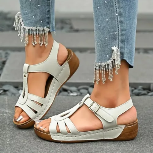 Sandales compensées confort bride boucle