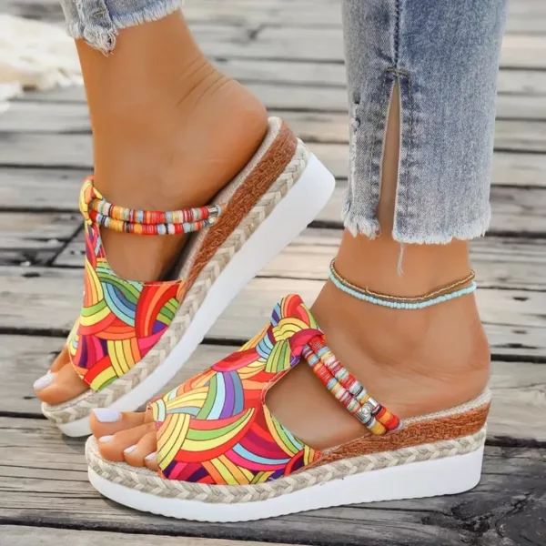 Sandales compensées été style bohème – Confort chic pour jambes élancées – Semelle légère et tendance estivale