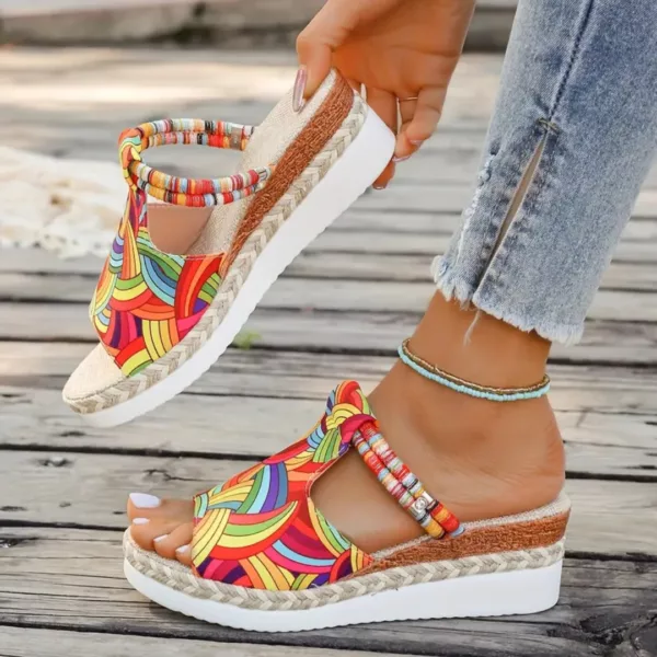 Sandales compensées été style bohème – Confort chic pour jambes élancées – Semelle légère et tendance estivale