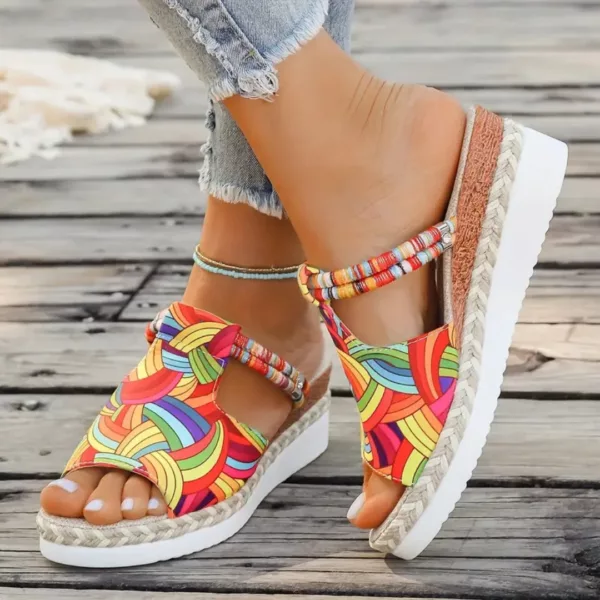 Sandales compensées été style bohème – Confort chic pour jambes élancées – Semelle légère et tendance estivale