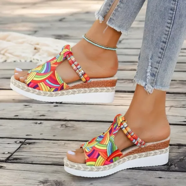 Sandales compensées été style bohème – Confort chic pour jambes élancées – Semelle légère et tendance estivale
