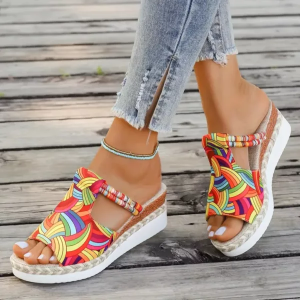 Sandales compensées été style bohème – Confort chic pour jambes élancées – Semelle légère et tendance estivale