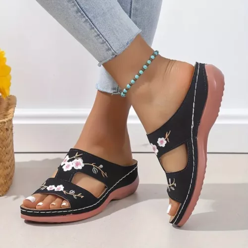 Sandales compensées femme broderie confort – Look bohème chic, marche ultra confortable été