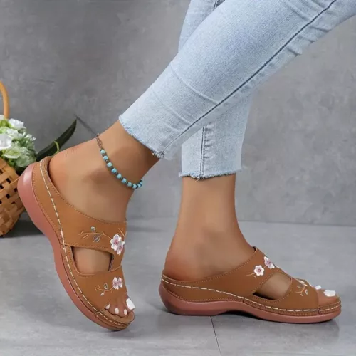 Sandales compensées femme broderie confort – Look bohème chic, marche ultra confortable été