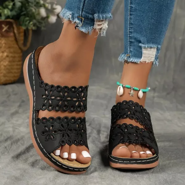 Sandales compensées femme dentelle confort – look chic, semelle légère, maintien parfait tout l’été