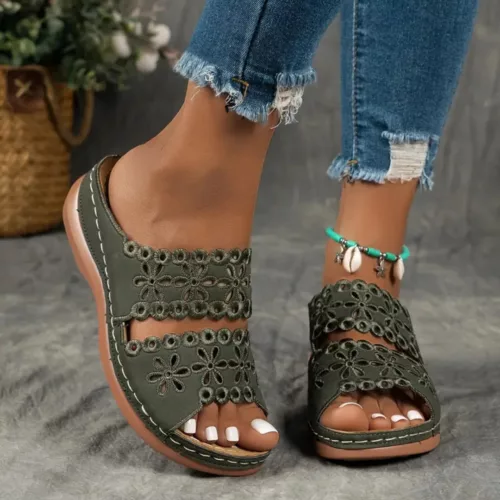 Sandales compensées femme dentelle confort – look chic, semelle légère, maintien parfait tout l’été