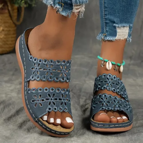 Sandales compensées femme dentelle confort – look chic, semelle légère, maintien parfait tout l’été