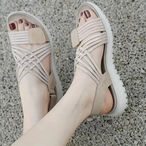 Sandales élastiques confort marche femme – Semelle légère antichoc – Idéales pour longues balades sans douleur