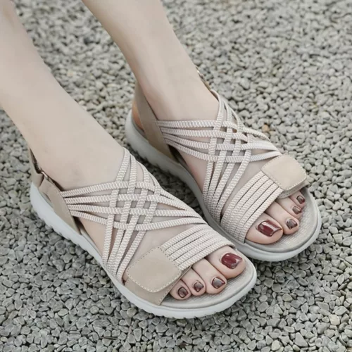 Sandales élastiques confort marche femme – Semelle légère antichoc – Idéales pour longues balades sans douleur