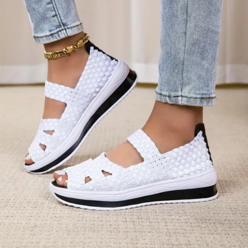 Sandales plateforme femme tressées confort – look estival chic, talon compensé léger, marche sans douleur