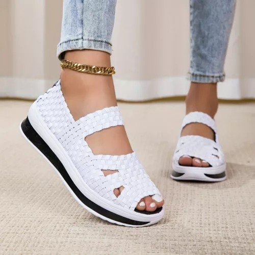 Sandales plateforme femme tressées confort – look estival chic, talon compensé léger, marche sans douleur