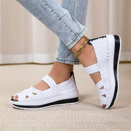 Sandales plateforme femme tressées confort – look estival chic, talon compensé léger, marche sans douleur