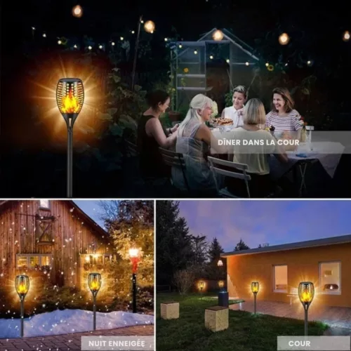 Torche led effet flamme pour allée extérieure – Ambiance chaleureuse jardin – Éclairage solaire décoratif étanche