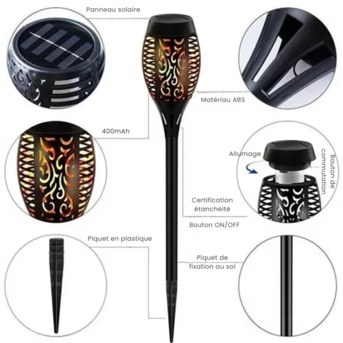 Torche led effet flamme pour allée extérieure – Ambiance chaleureuse jardin – Éclairage solaire décoratif étanche