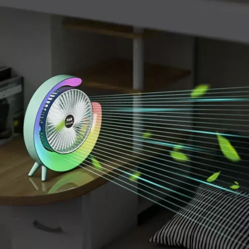 Ventilateur led coloré portatif ambiance jardin – rafraîchit en été avec style – idéal terrasses & soirées extérieures