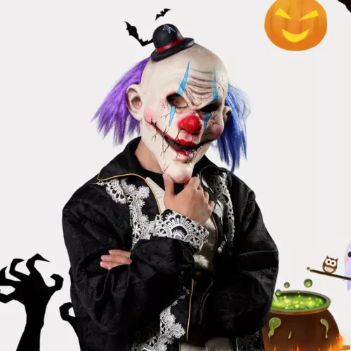 Masque clown effrayant en latex réaliste – sourire diabolique pour Halloween