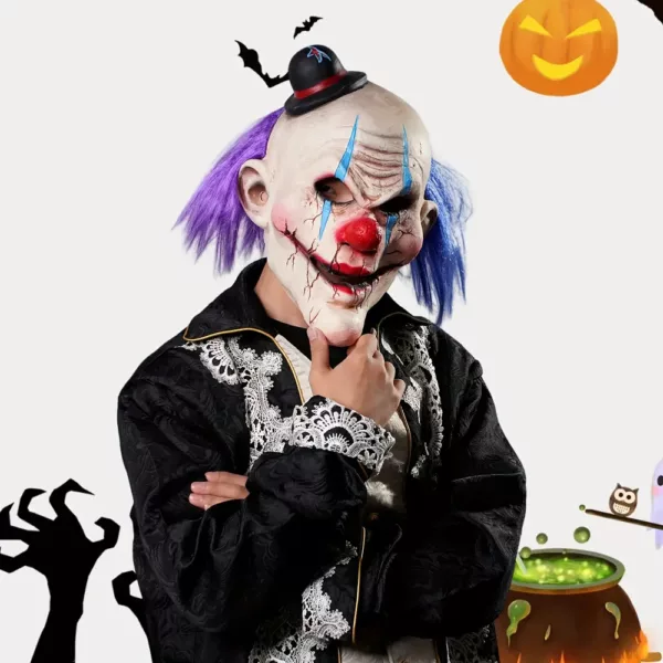 Masque clown effrayant en latex réaliste – sourire diabolique pour Halloween