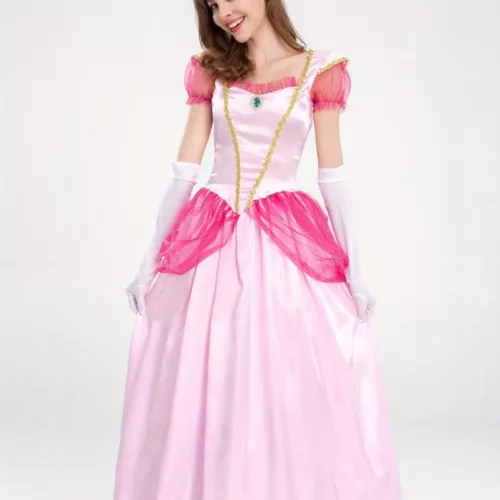 Robe princesse fille satin élégant avec couronne dorée – déguisement féerique