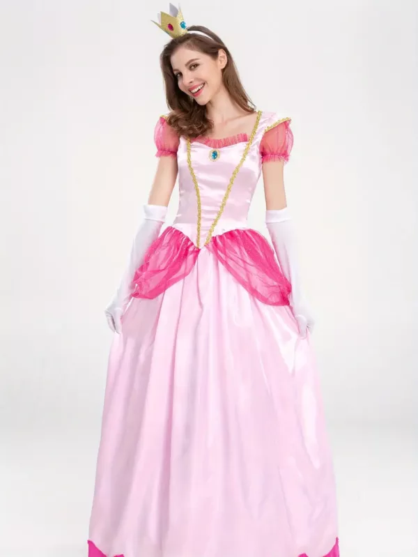 Robe princesse fille satin élégant avec couronne dorée – déguisement féerique