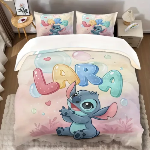 Parure de lit 3 pièces Lilo & Stitch - housse de couette douce et taies d'oreiller