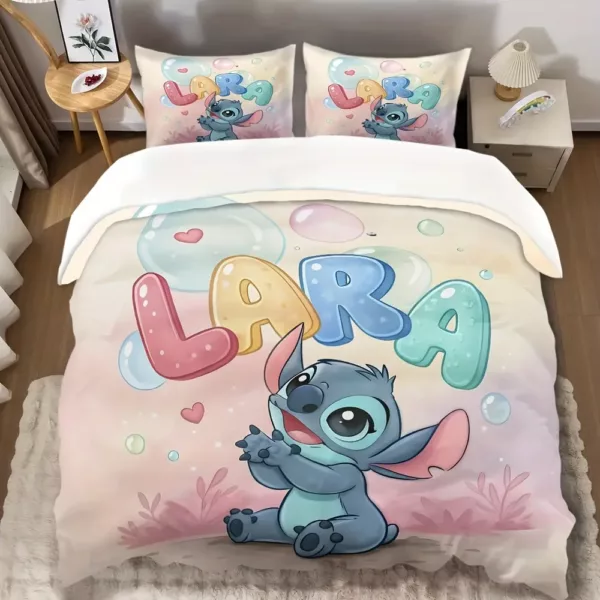Parure de lit 3 pièces Lilo & Stitch - housse de couette douce et taies d'oreiller