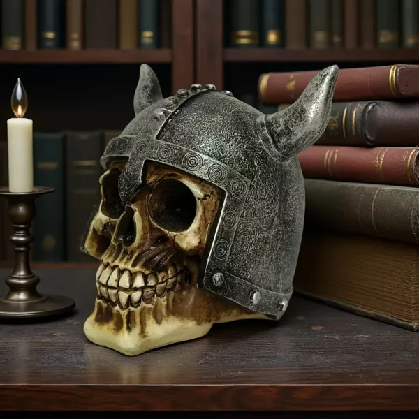 Sculpture crâne viking décoratif – design casque à cornes style médiéval