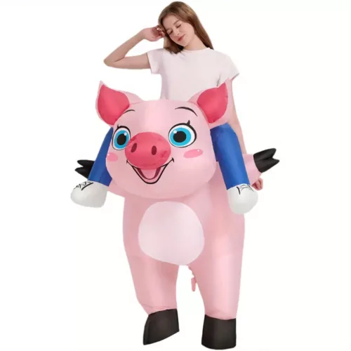 Déguisement gonflable cochon rose avec roulettes – costume adulte original