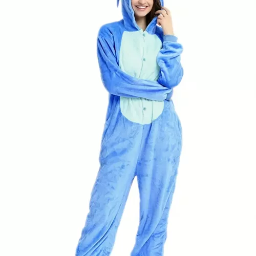 Pyjama combinaison Stitch adulte en polaire douce avec capuche – unisexe confortable