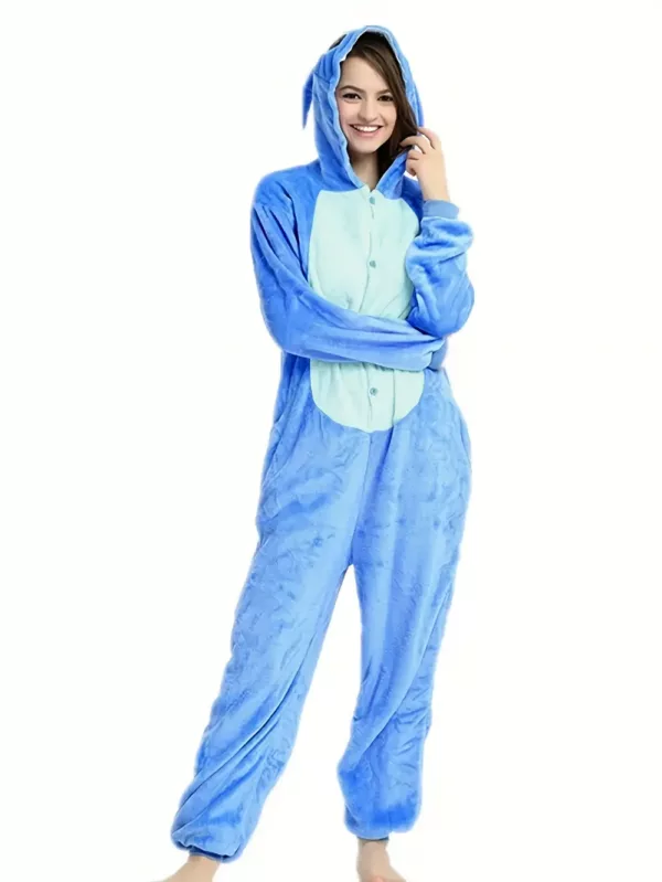 Pyjama combinaison Stitch adulte en polaire douce avec capuche – unisexe confortable