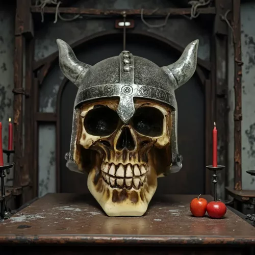 Sculpture crâne viking décoratif – design casque à cornes style médiéval