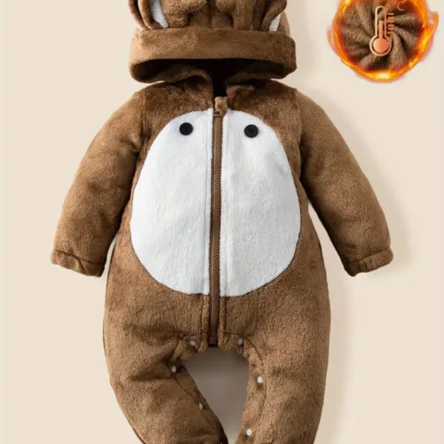 Barboteuse bébé à capuche avec oreilles 3D – motif animal doux et ludique