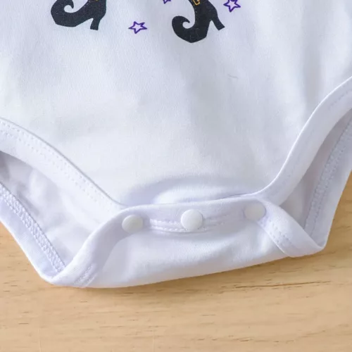 Ensemble 3 pièces bébé fille Halloween – barboteuse, bandeau et combinaison imprimés sorcière et citrouille