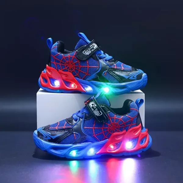 Baskets enfant à LED avec motif toile d'araignée – légères et respirantes