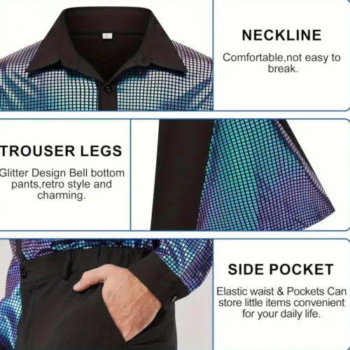 Déguisement disco rétro 70s homme – chemise effet laser et pantalon évasé