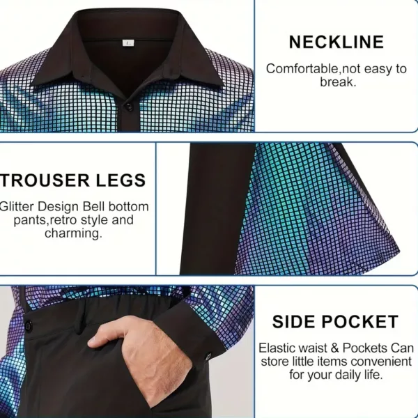 Déguisement disco rétro 70s homme – chemise effet laser et pantalon évasé