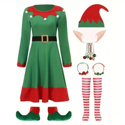 Ensemble déguisement de Noël femme 12 pièces – accessoires festifs inclus
