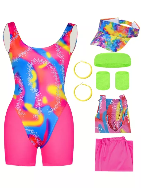 Déguisement femme années 80 – ensemble fluo avec veste et legging rétro