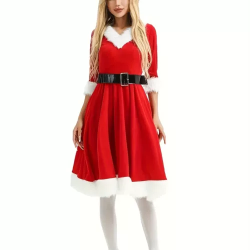 Déguisement de Noël femme – robe cape ceinture et chapeau assortis festifs